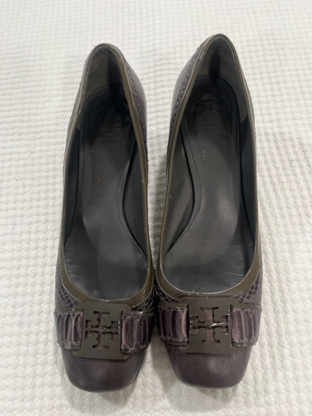 Tory Burch Odessa‎ Pump Brown Smoke Leather Block Heel Size 11 preppy